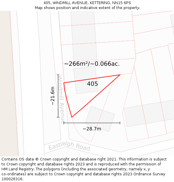 405, WINDMILL AVENUE, KETTERING, NN15 6PS: Plot and title map