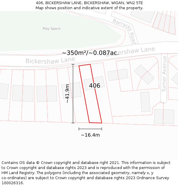 406, BICKERSHAW LANE, BICKERSHAW, WIGAN, WN2 5TE: Plot and title map