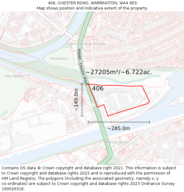 406, CHESTER ROAD, WARRINGTON, WA4 6ES: Plot and title map