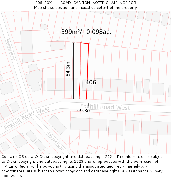 406, FOXHILL ROAD, CARLTON, NOTTINGHAM, NG4 1QB: Plot and title map