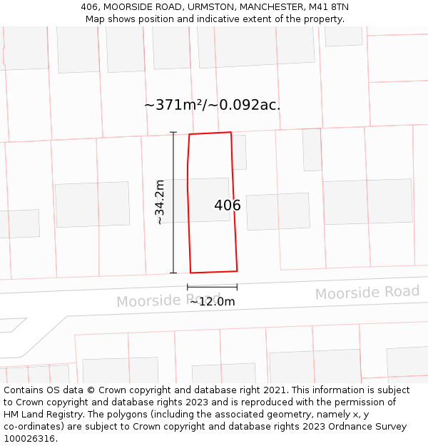 406, MOORSIDE ROAD, URMSTON, MANCHESTER, M41 8TN: Plot and title map