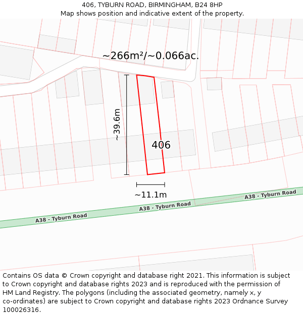 406, TYBURN ROAD, BIRMINGHAM, B24 8HP: Plot and title map