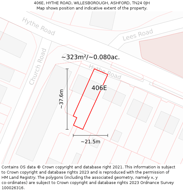 406E, HYTHE ROAD, WILLESBOROUGH, ASHFORD, TN24 0JH: Plot and title map