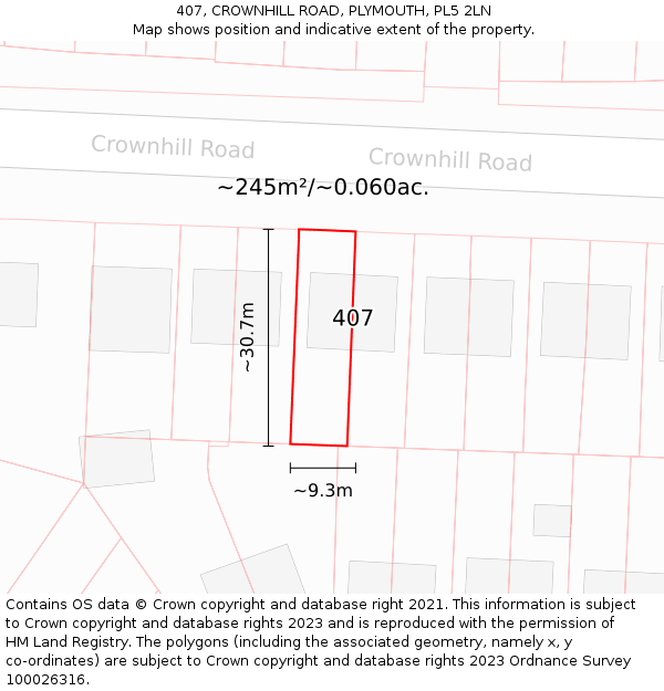 407, CROWNHILL ROAD, PLYMOUTH, PL5 2LN: Plot and title map