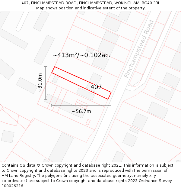 407, FINCHAMPSTEAD ROAD, FINCHAMPSTEAD, WOKINGHAM, RG40 3RL: Plot and title map