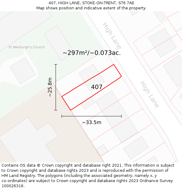 407, HIGH LANE, STOKE-ON-TRENT, ST6 7AE: Plot and title map