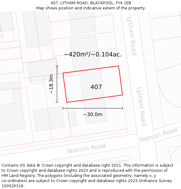 407, LYTHAM ROAD, BLACKPOOL, FY4 1EB: Plot and title map