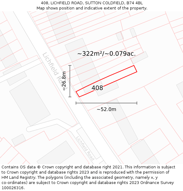 408, LICHFIELD ROAD, SUTTON COLDFIELD, B74 4BL: Plot and title map