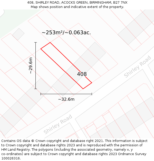 408, SHIRLEY ROAD, ACOCKS GREEN, BIRMINGHAM, B27 7NX: Plot and title map