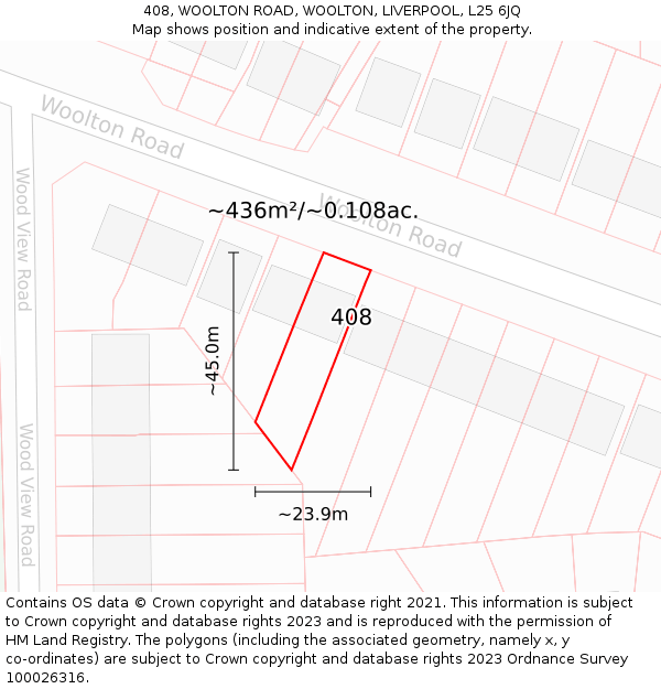 408, WOOLTON ROAD, WOOLTON, LIVERPOOL, L25 6JQ: Plot and title map