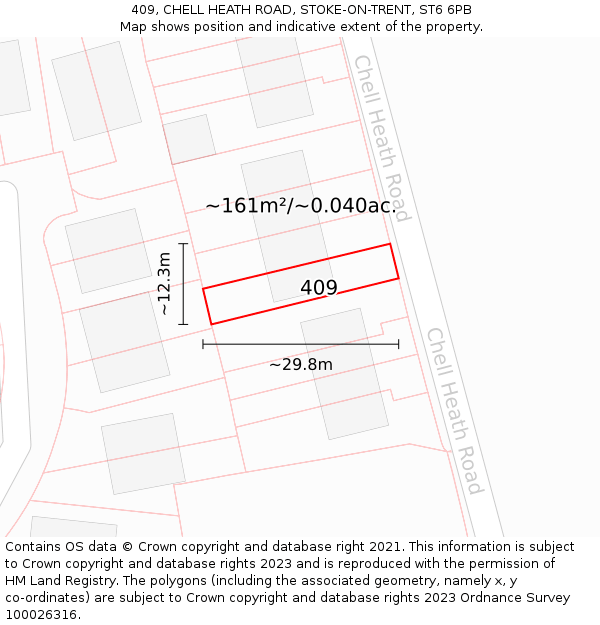 409, CHELL HEATH ROAD, STOKE-ON-TRENT, ST6 6PB: Plot and title map