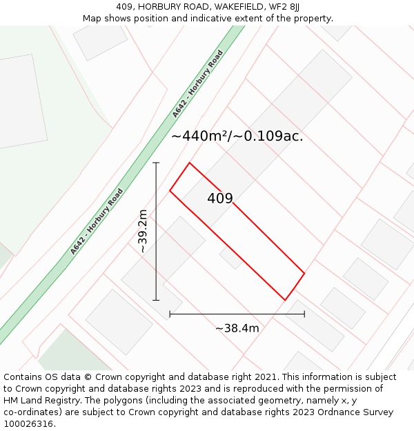 409, HORBURY ROAD, WAKEFIELD, WF2 8JJ: Plot and title map