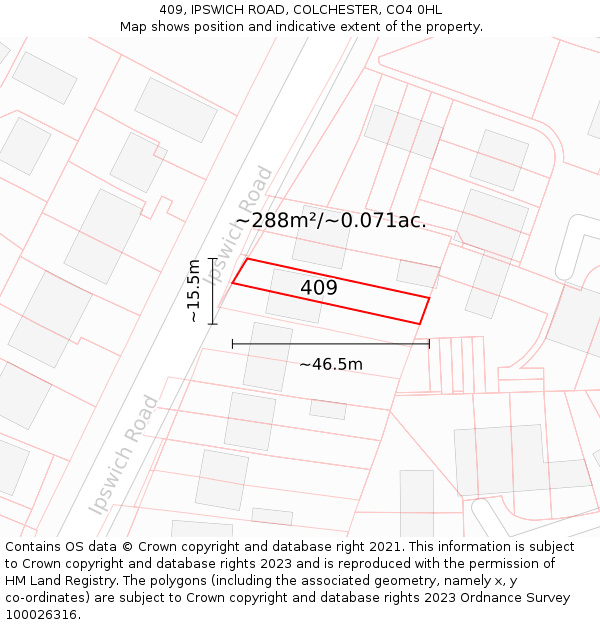 409, IPSWICH ROAD, COLCHESTER, CO4 0HL: Plot and title map