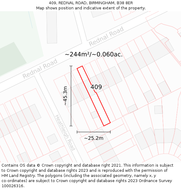 409, REDNAL ROAD, BIRMINGHAM, B38 8ER: Plot and title map