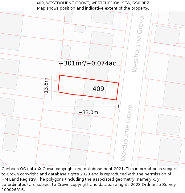 409, WESTBOURNE GROVE, WESTCLIFF-ON-SEA, SS0 0PZ: Plot and title map