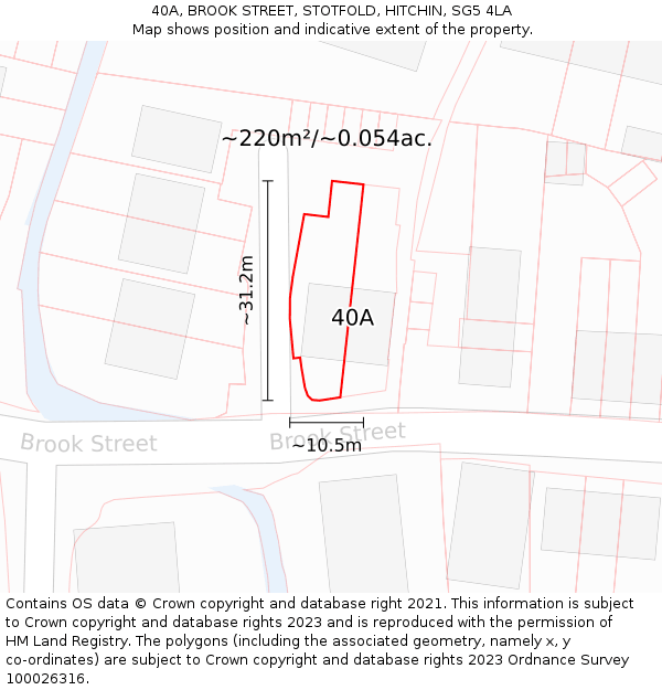 40A, BROOK STREET, STOTFOLD, HITCHIN, SG5 4LA: Plot and title map