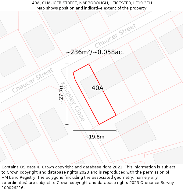 40A, CHAUCER STREET, NARBOROUGH, LEICESTER, LE19 3EH: Plot and title map