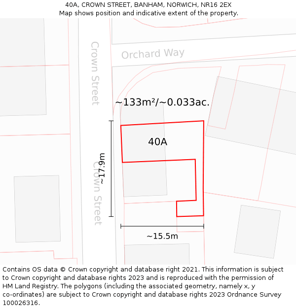 40A, CROWN STREET, BANHAM, NORWICH, NR16 2EX: Plot and title map