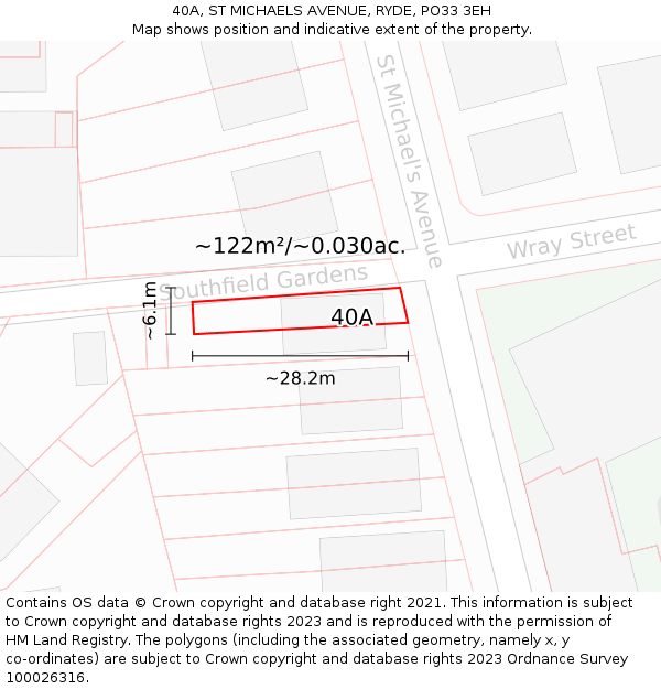 40A, ST MICHAELS AVENUE, RYDE, PO33 3EH: Plot and title map