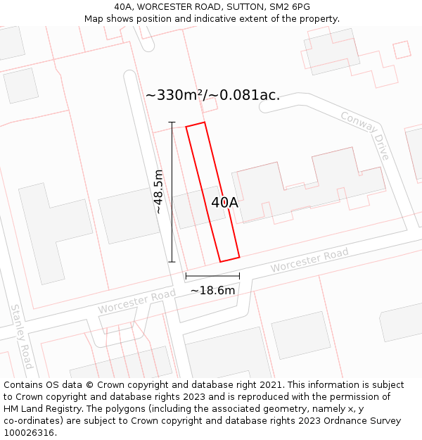 40A, WORCESTER ROAD, SUTTON, SM2 6PG: Plot and title map