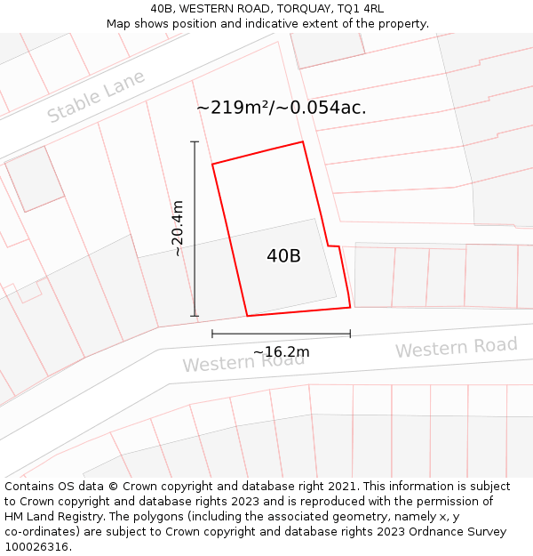 40B, WESTERN ROAD, TORQUAY, TQ1 4RL: Plot and title map