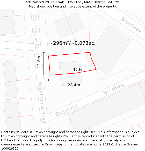 40B, WOODHOUSE ROAD, URMSTON, MANCHESTER, M41 7DJ: Plot and title map