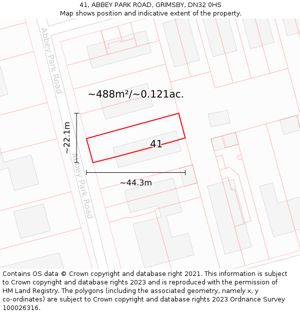 41, ABBEY PARK ROAD, GRIMSBY, DN32 0HS: Plot and title map