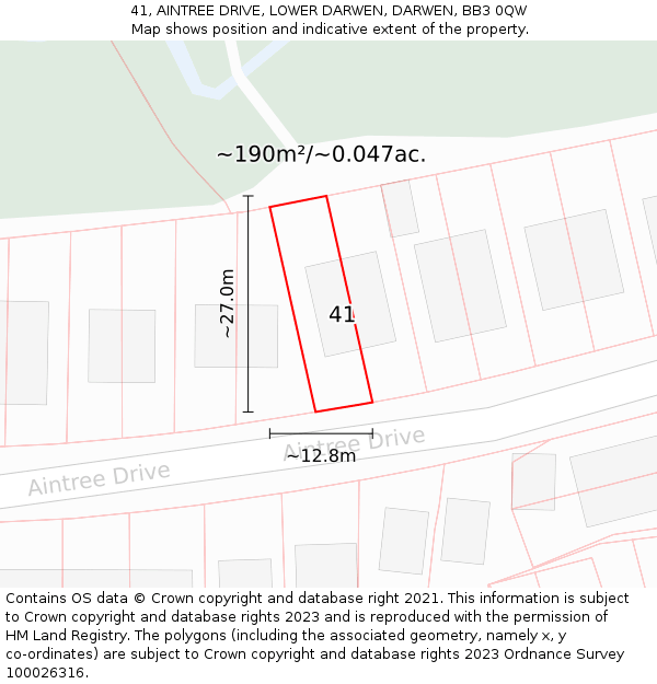 41, AINTREE DRIVE, LOWER DARWEN, DARWEN, BB3 0QW: Plot and title map