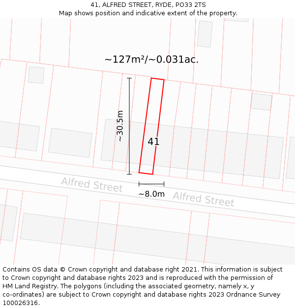 41, ALFRED STREET, RYDE, PO33 2TS: Plot and title map