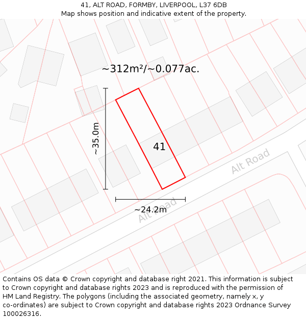 41, ALT ROAD, FORMBY, LIVERPOOL, L37 6DB: Plot and title map
