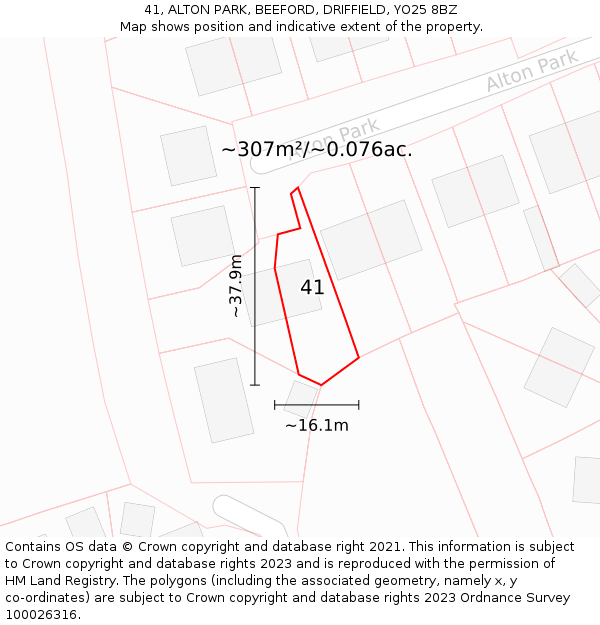 41, ALTON PARK, BEEFORD, DRIFFIELD, YO25 8BZ: Plot and title map