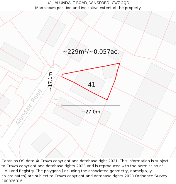 41, ALUNDALE ROAD, WINSFORD, CW7 2QD: Plot and title map
