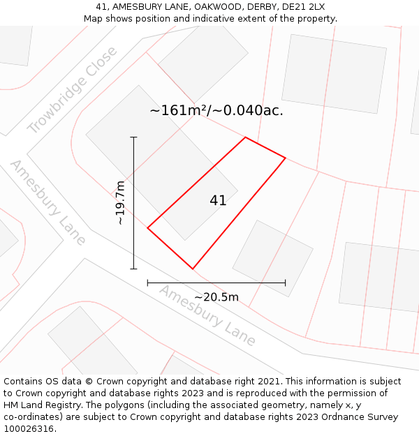 41, AMESBURY LANE, OAKWOOD, DERBY, DE21 2LX: Plot and title map