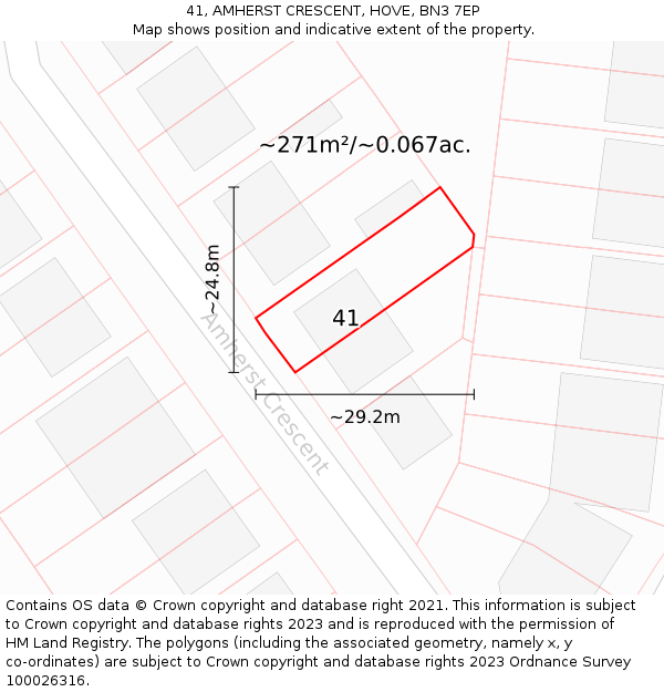 41, AMHERST CRESCENT, HOVE, BN3 7EP: Plot and title map