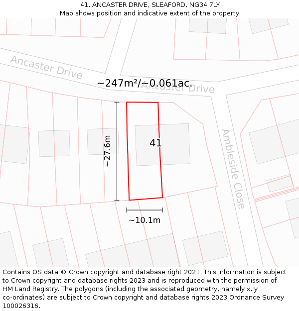 41, ANCASTER DRIVE, SLEAFORD, NG34 7LY: Plot and title map