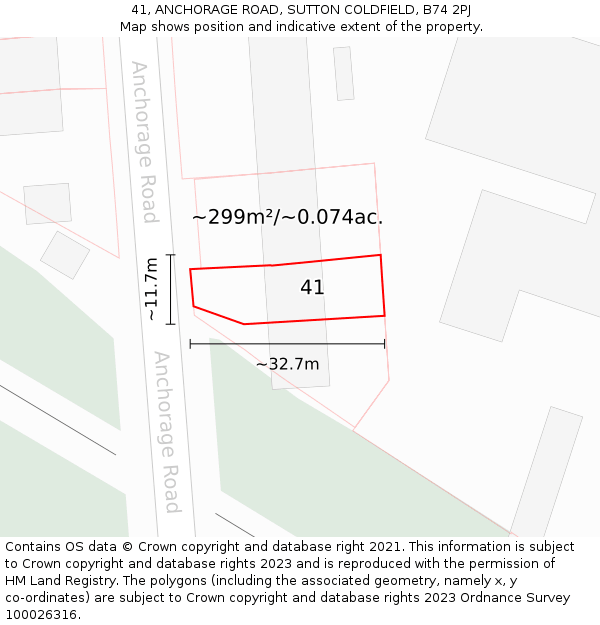 41, ANCHORAGE ROAD, SUTTON COLDFIELD, B74 2PJ: Plot and title map