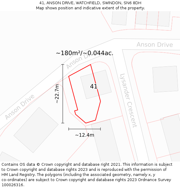 41, ANSON DRIVE, WATCHFIELD, SWINDON, SN6 8DH: Plot and title map