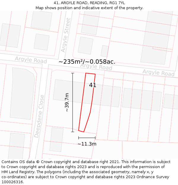 41, ARGYLE ROAD, READING, RG1 7YL: Plot and title map