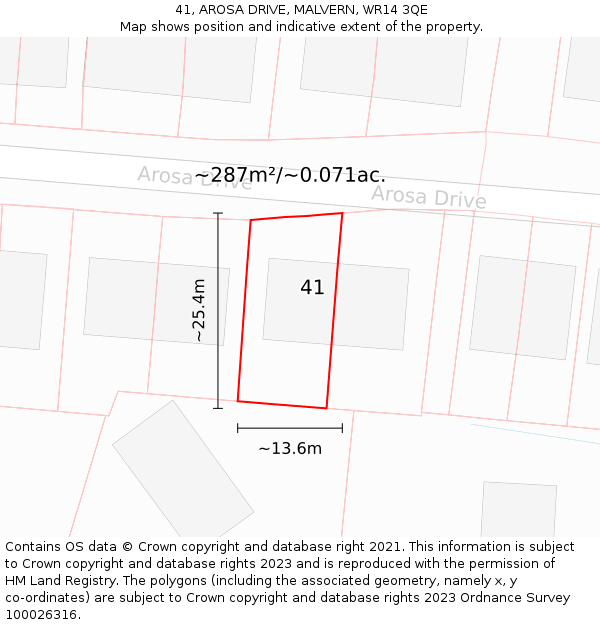 41, AROSA DRIVE, MALVERN, WR14 3QE: Plot and title map