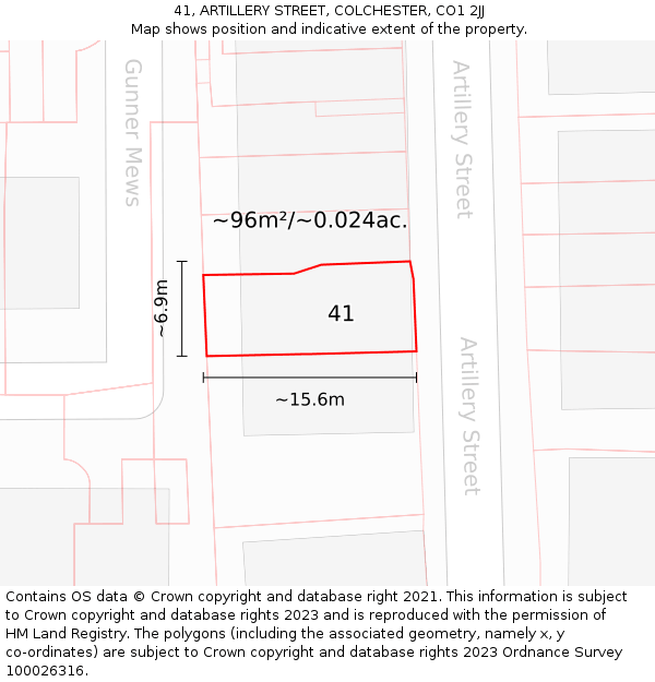 41, ARTILLERY STREET, COLCHESTER, CO1 2JJ: Plot and title map