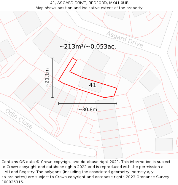 41, ASGARD DRIVE, BEDFORD, MK41 0UR: Plot and title map