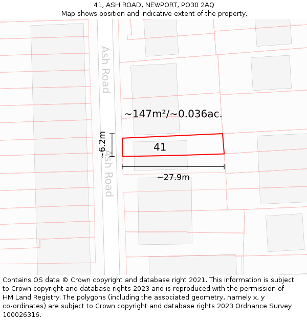 41, ASH ROAD, NEWPORT, PO30 2AQ: Plot and title map