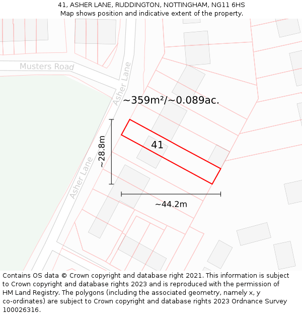 41, ASHER LANE, RUDDINGTON, NOTTINGHAM, NG11 6HS: Plot and title map