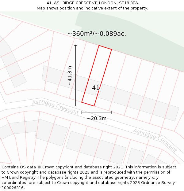 41, ASHRIDGE CRESCENT, LONDON, SE18 3EA: Plot and title map