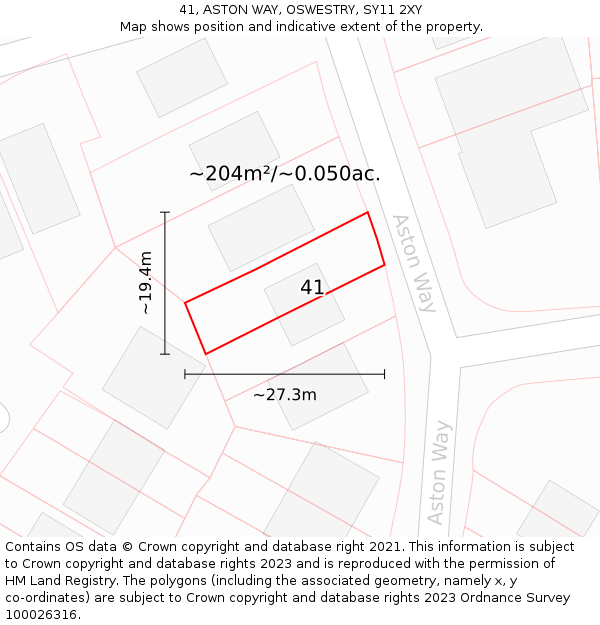 41, ASTON WAY, OSWESTRY, SY11 2XY: Plot and title map