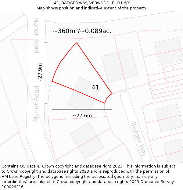 41, BADGER WAY, VERWOOD, BH31 6JX: Plot and title map