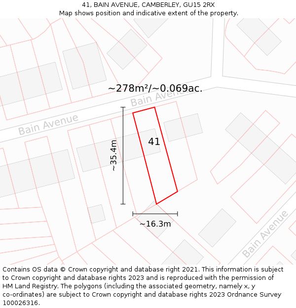 41, BAIN AVENUE, CAMBERLEY, GU15 2RX: Plot and title map