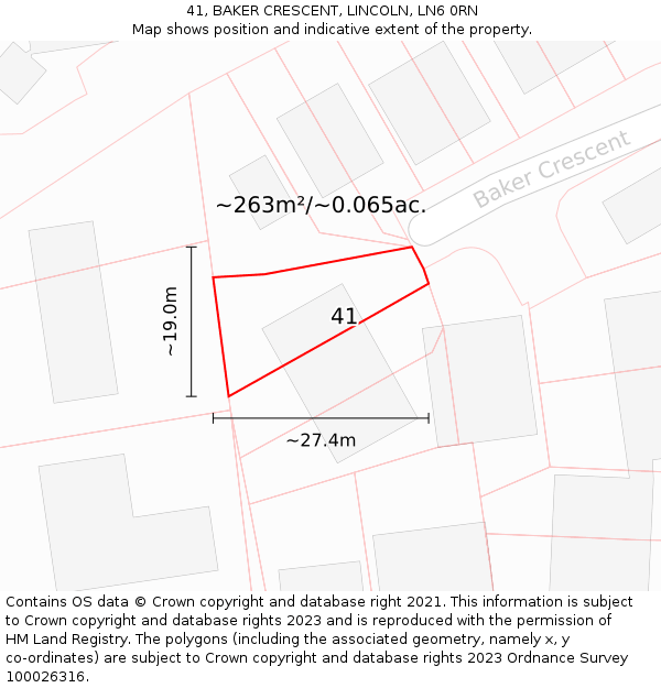 41, BAKER CRESCENT, LINCOLN, LN6 0RN: Plot and title map