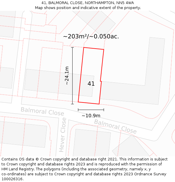 41, BALMORAL CLOSE, NORTHAMPTON, NN5 4WA: Plot and title map