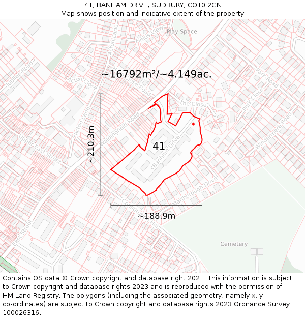 41, BANHAM DRIVE, SUDBURY, CO10 2GN: Plot and title map